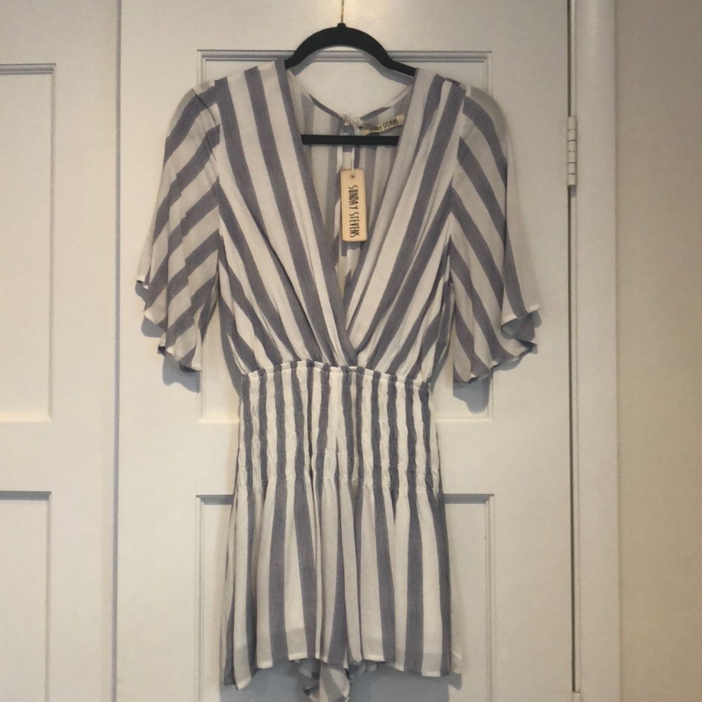 NWT Blue and white striped romper!